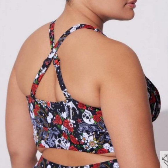 Torrid Jerry's Girl Print Skull Retro Wireless Ruched Cups Bikini Top Sz 3 - Picture 5 of 8